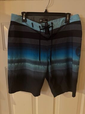 Quiksilver Men's Black and Blue Gradient Stripe Board Shorts